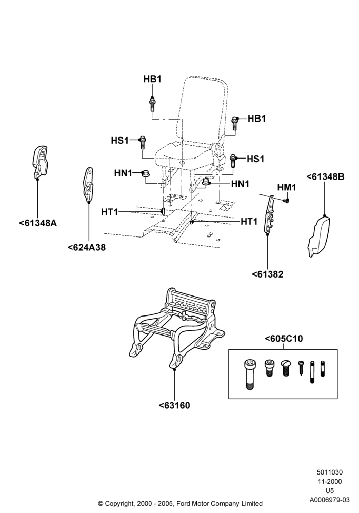 30D - Rear Seat Base, Ford Series, With All Second Row 40-20-40 Seats, 20%, Middle Seat; 13/NOV/2000-19/AUG/2002