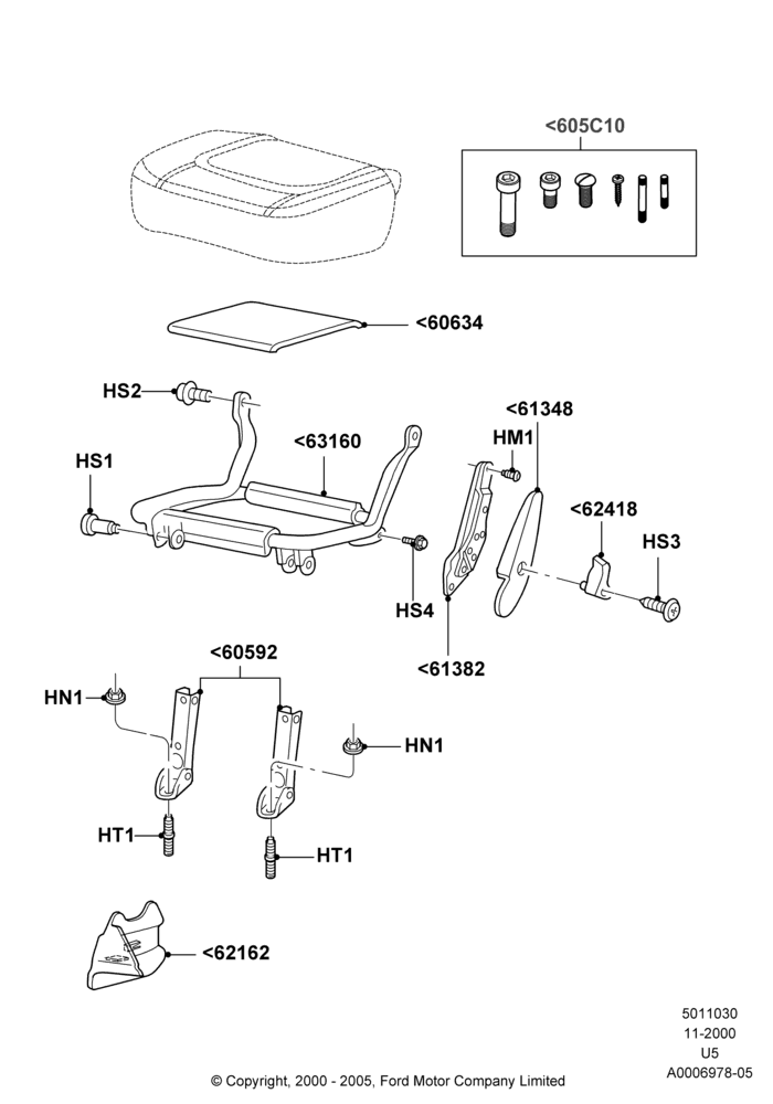 30B - Rear Seat Base, 2nd Row 60/40 (3 P) Folding Seat, 40% Seat, LH Seat; 13/NOV/2000-19/AUG/2002