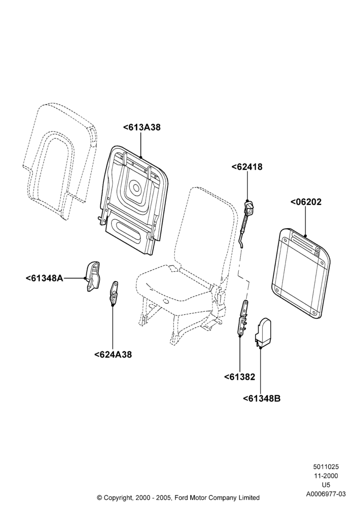 25E - Rear Seat Back, Lincoln/Mercury Series, US MARKETS, With All Second Row 40-20-40 Seats, 20%, Middle Seat; 13/NOV/2000-19/AUG/2002