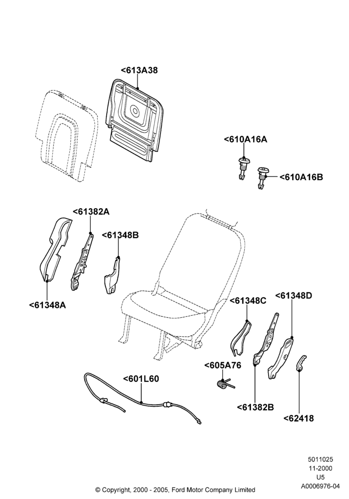 25F - Rear Seat Back, With All Second Row 40-20-40 Seats, 40% Seat, LH Seat; 13/NOV/2000-19/AUG/2002