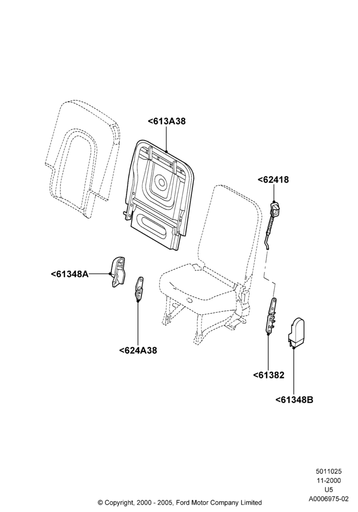 25D - Rear Seat Back, Ford Series, With All Second Row 40-20-40 Seats, 20%, Middle Seat; 13/NOV/2000-19/AUG/2002