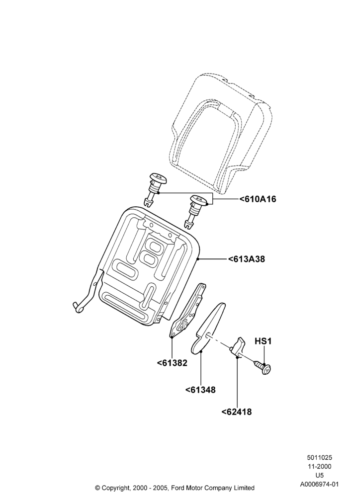 25B - Rear Seat Back, 2nd Row 60/40 (3 P) Folding Seat, 40% Seat, LH Seat; 13/NOV/2000-19/AUG/2002