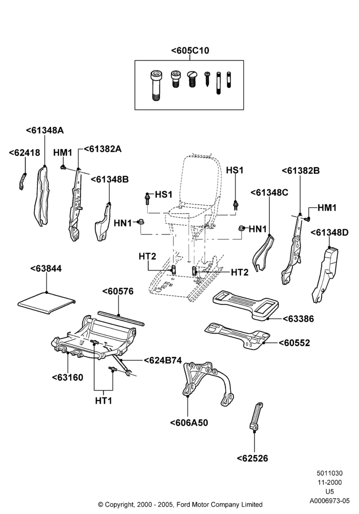 30C - Rear Seat Base, With All Second Row 40-20-40 Seats, 40% Seat, RH Seat; 13/NOV/2000-19/AUG/2002
