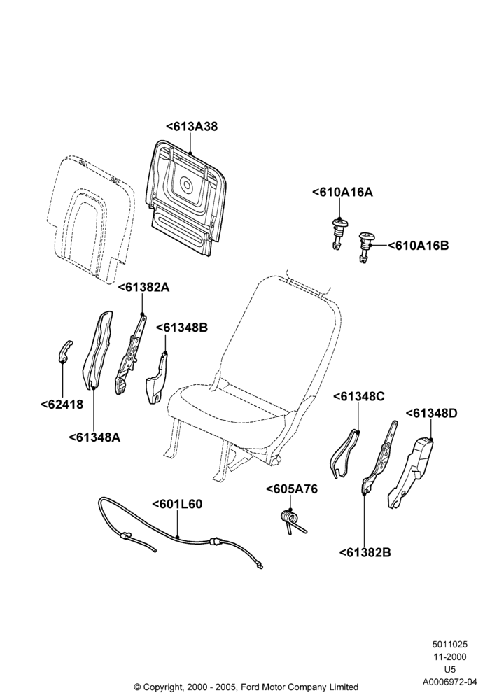 25C - Rear Seat Back, With All Second Row 40-20-40 Seats, 40% Seat, RH Seat; 13/NOV/2000-19/AUG/2002