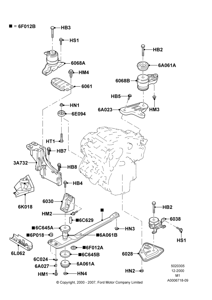 05H - Engine Mounting, 3.0 V6 24V DOHC EFI Modular, 4 Speed CD4E Automatic, RHD; 22/DEC/2000-02/SEP/2002