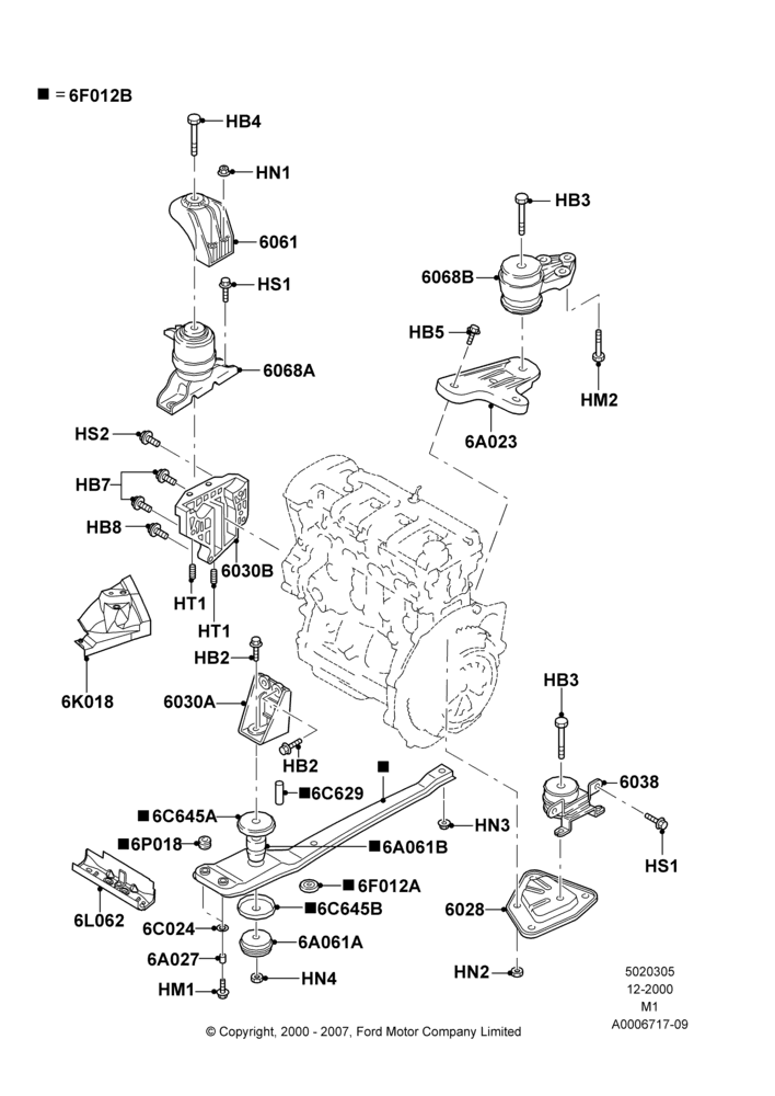 05G - Engine Mounting, 4 Speed CD4E Automatic, RHD, Zetec 2.0 16V EFI; 22/DEC/2000-02/SEP/2002