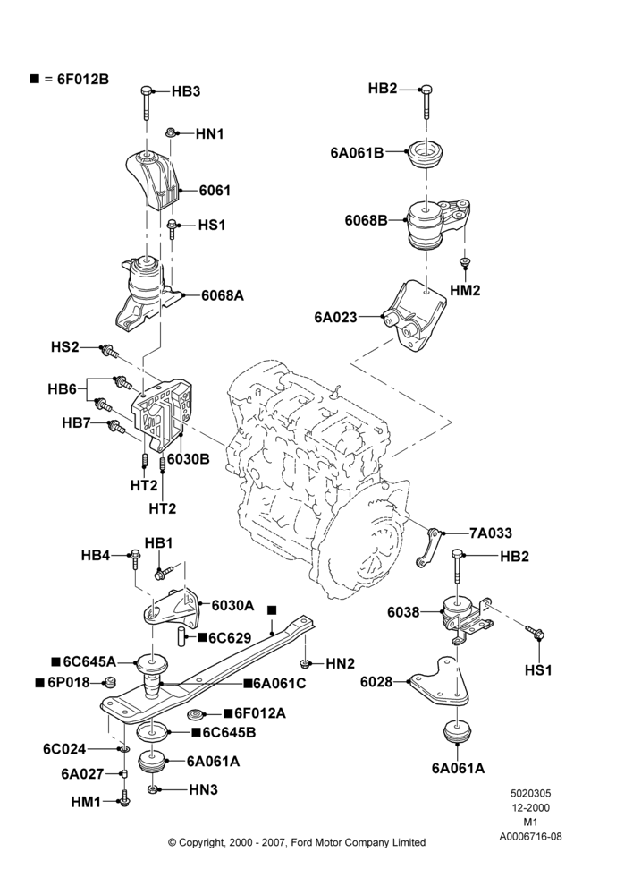 05F - Engine Mounting, 4WD, 5 Speed Manual Transmission, RHD, Zetec 2.0 16V EFI; 22/DEC/2000-02/SEP/2002