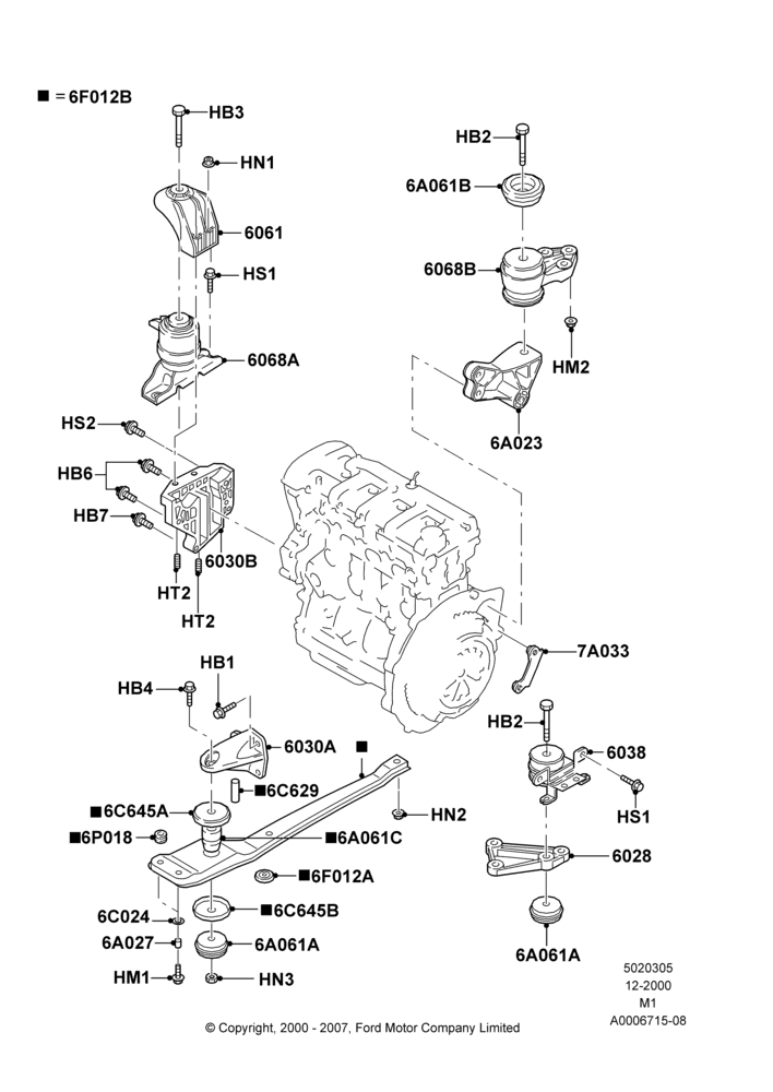 05E - Engine Mounting, 2WD, 5 Speed Manual Transmission, RHD, Zetec 2.0 16V EFI; 22/DEC/2000-02/SEP/2002