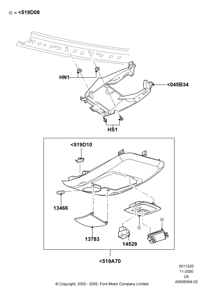 20E - Console - Overhead, (+)"Canada", (+)"USA", Less Aux Overhead Heater And A/C, WITH HOMELINK, With Sliding Roof; 13/NOV/2000-19/JUL/2005