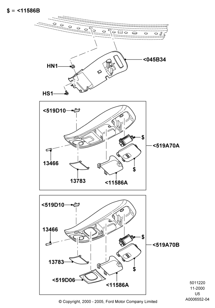 20B - Console - Overhead, (+)"Canada", (+)"USA", Less Sliding Roof, WITH HOMELINK; 13/NOV/2000-19/JUL/2005