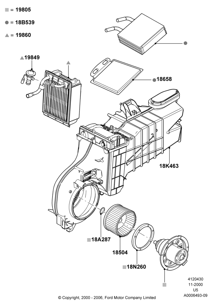 30A - Auxiliary A/C Internal Components, With Aux Overhead Heater And A/C; 13/NOV/2000-19/JUL/2005