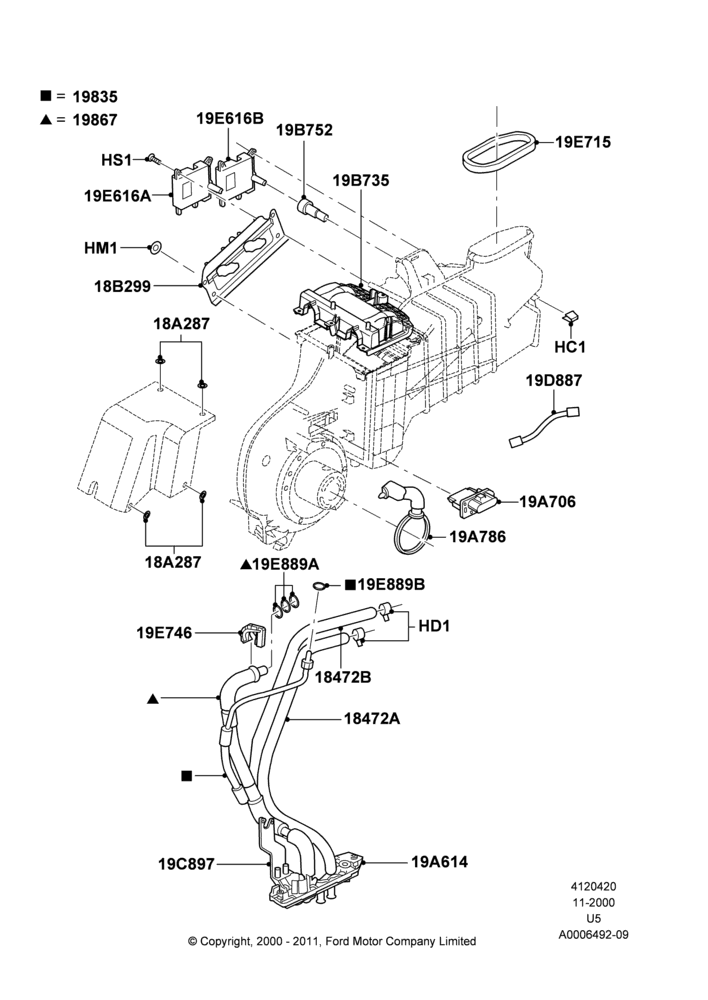 20A - Auxiliary A/C External Components, With Aux Overhead Heater And A/C; 13/NOV/2000-19/JUL/2005