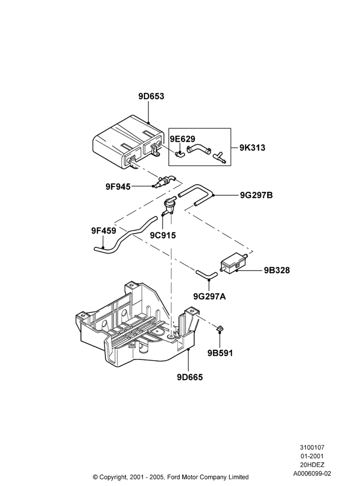 07A - Fuel Vapour System, (+) North American Markets, For Unleaded Fuel, Zetec 2.0 16V EFI; 12/JUN/2000-22/DEC/2003