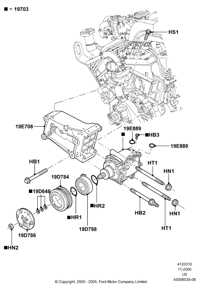 10C - Air Conditioning Condensr/Compressr, 4.0L V6 12V SOHC EFI, Compressor Assy; 13/NOV/2000-19/JUL/2005