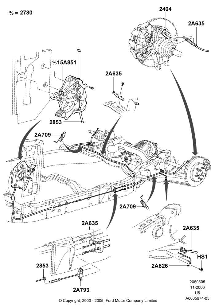 05A - Parking Brake, All LHD Territories; 13/NOV/2000-19/JUL/2005