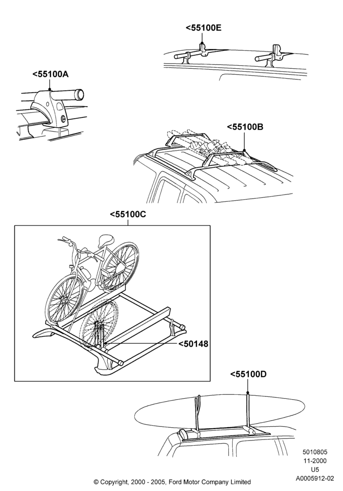 05W - Roof Rack Systems, Accessory, Elliptical Cross Bars; 13/NOV/2000-02/AUG/2004