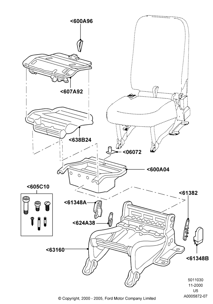 30E - Rear Seat Base, Lincoln/Mercury Series, US MARKETS, With All Second Row 40-20-40 Seats, 20%, Middle Seat; 13/NOV/2000-19/AUG/2002
