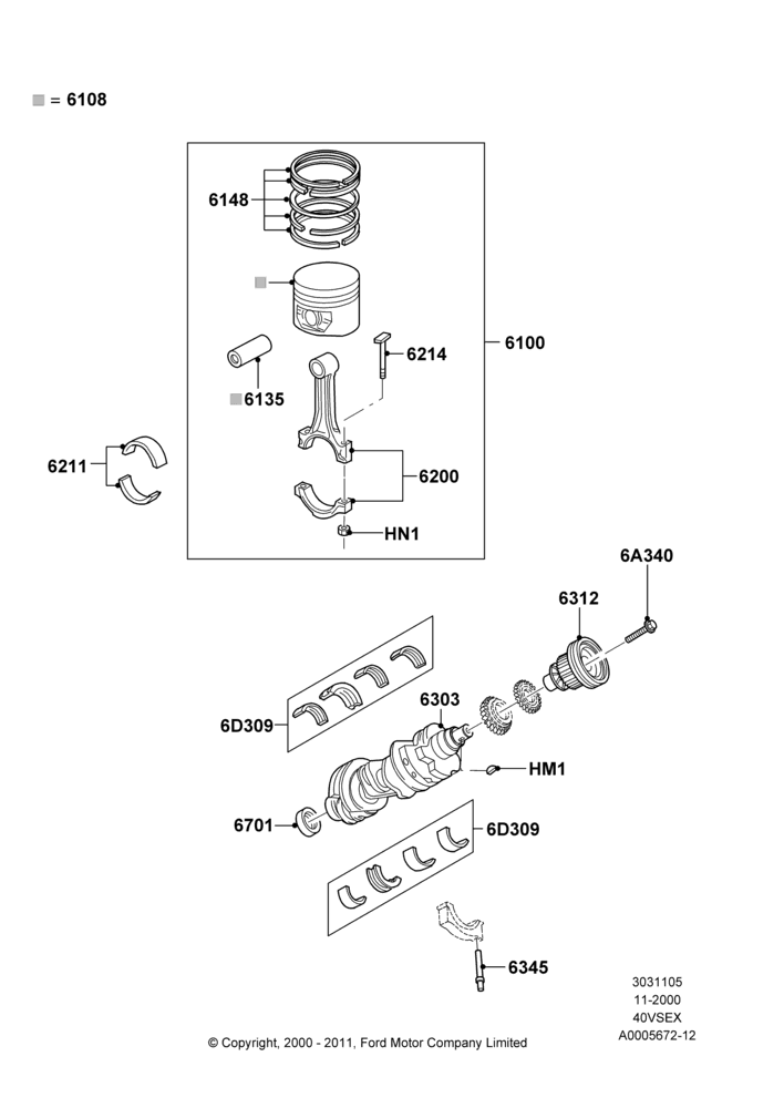 05B - Crankshaft/Pistons and Bearings, 4.0L V6 12V SOHC EFI; 13/NOV/2000-16/DEC/2010