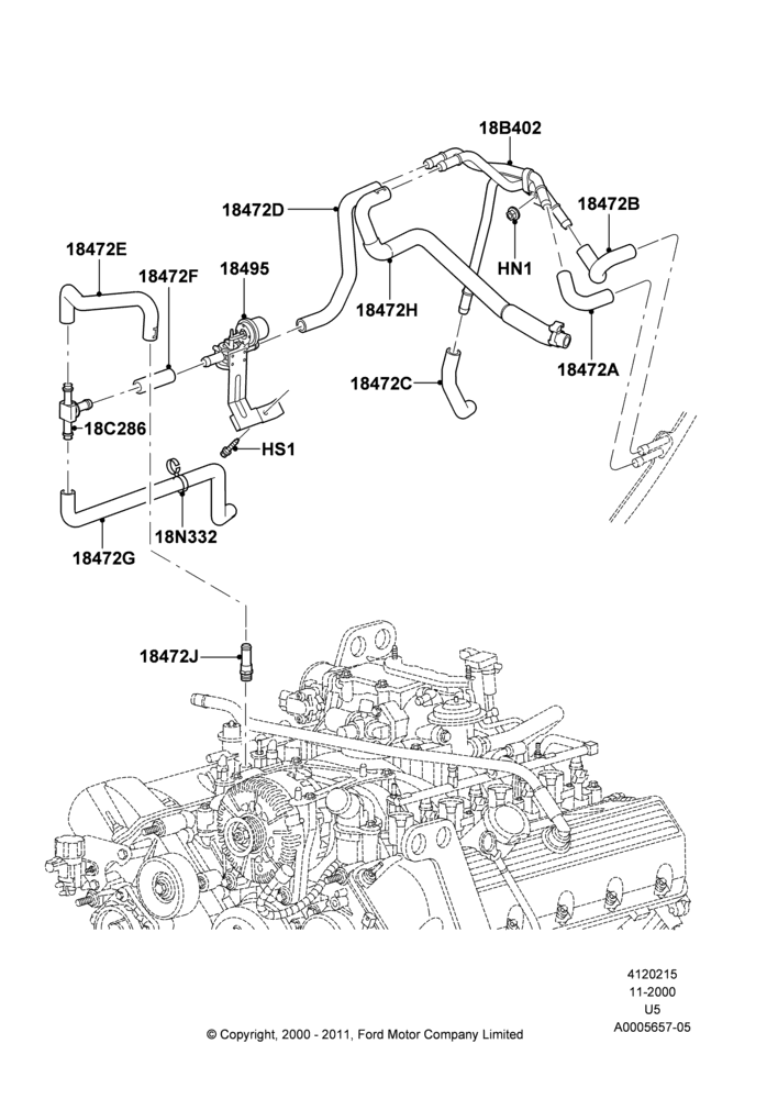 15G - Heater Hoses, All LHD Territories, Romeo 4.6 SOHC EFI, With Aux Overhead Heater And A/C; 13/NOV/2000-19/JUL/2005