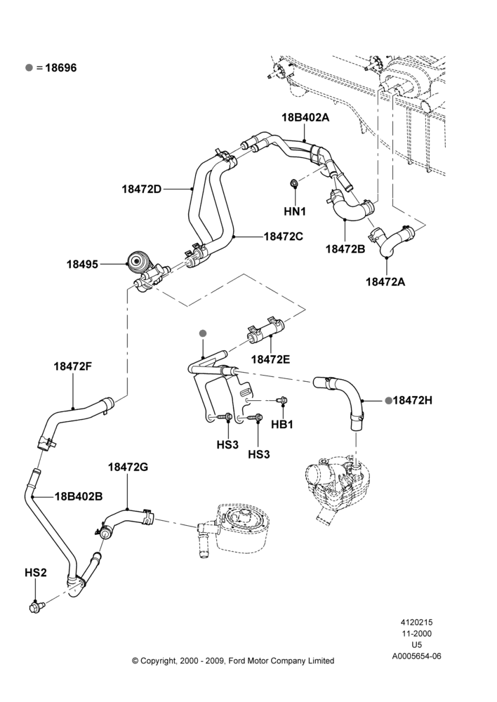 15D - Heater Hoses, 4.0L V6 12V SOHC EFI, Less Aux Overhead Heater And A/C, With Engine Oil Cooler; 13/NOV/2000-19/JUL/2005