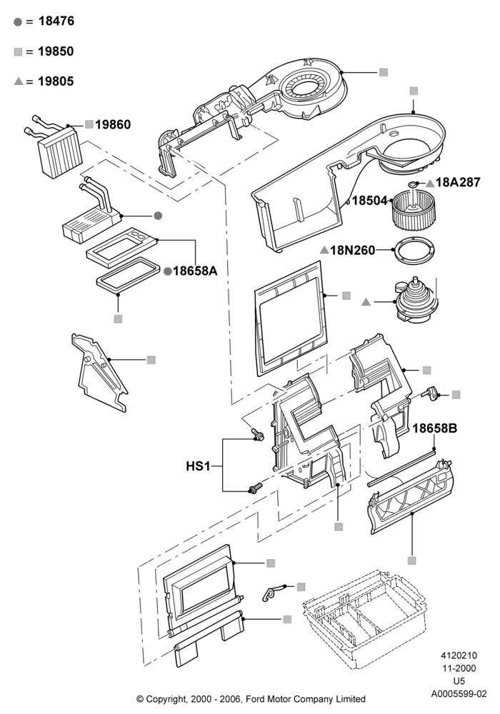 10D - Heater/Air Cond.Internal Components, All LHD Territories, Dual Zone Auto Temp Control A/C; 13/NOV/2000-19/JUL/2005