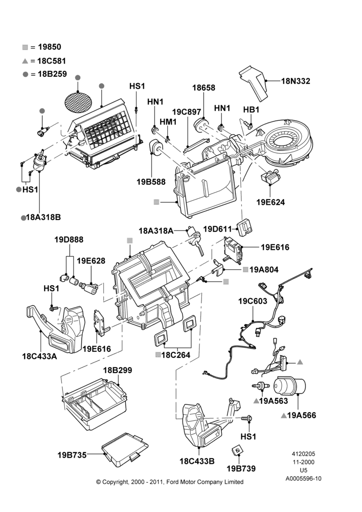 05D - Heater/Air Cond.External Components, All LHD Territories, Dual Zone Auto Temp Control A/C; 13/NOV/2000-19/JUL/2005