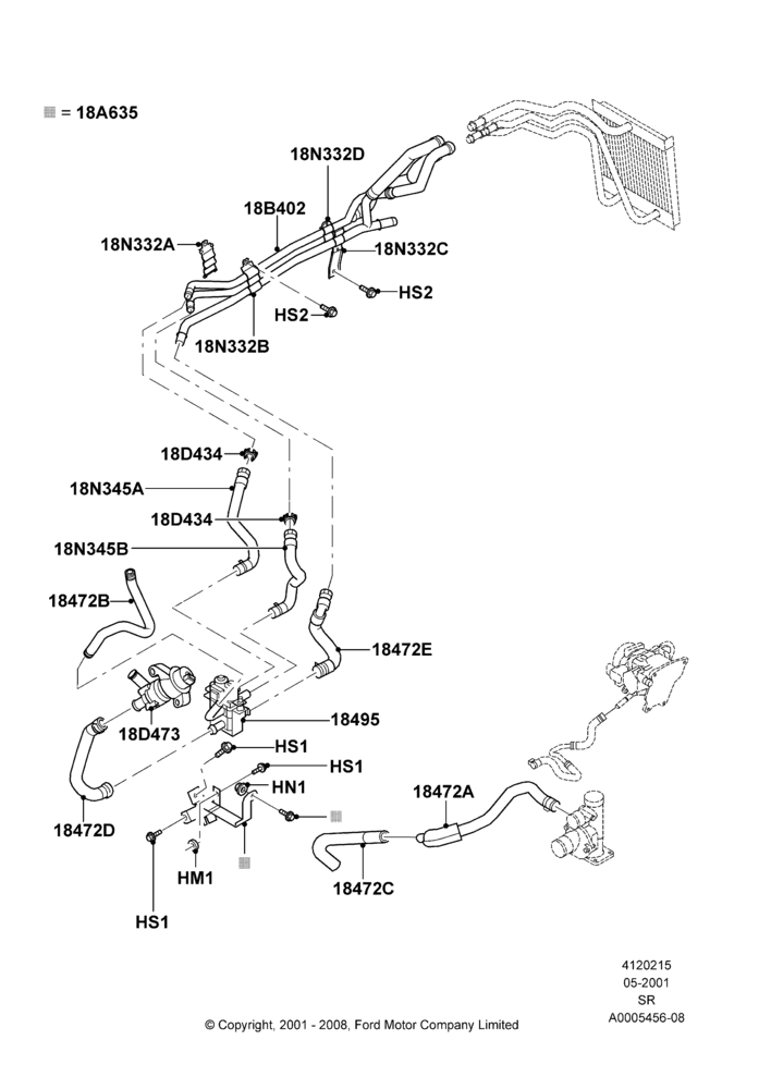 15A - Heater Hoses, 3.9L Dohc EFI NA V8 Gas*HP; 04/JUN/2001-18/NOV/2002