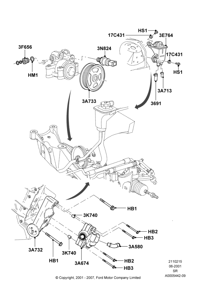 15 - Power Steering Pump Mounting; 04/JUN/2001-01/JUL/2005