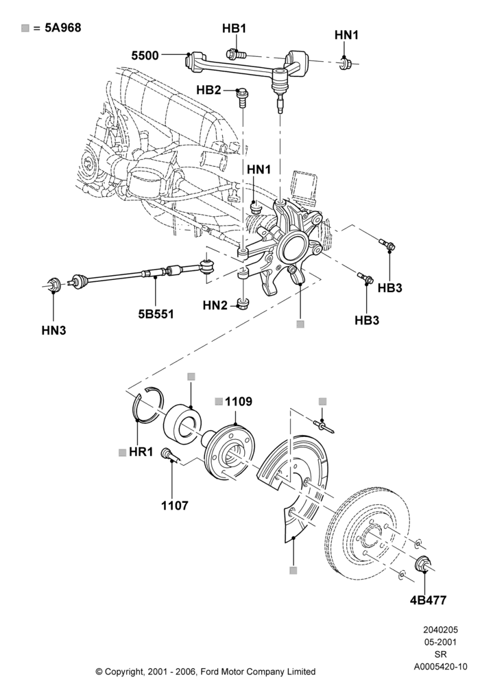 05 - Rear Knuckle and Suspension Arms; 04/JUN/2001-01/JUL/2005