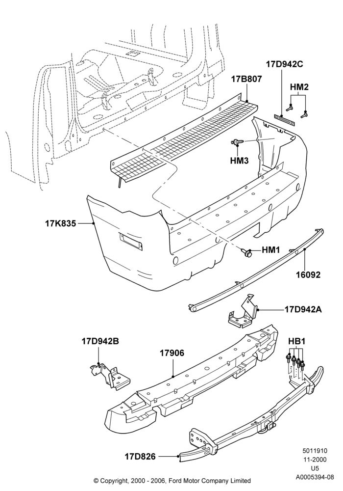 10B - Rear Bumper, Lincoln/Mercury Series; 13/NOV/2000-19/JUL/2005