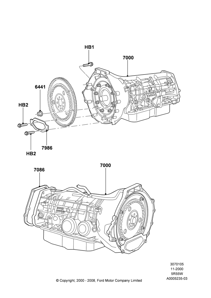 05D - Auto Trans Assy & Speedometer Drive, 4WD, 5R55W 5-Speed Auto Transmission, Romeo 4.6 SOHC EFI; 13/NOV/2000-04/MAR/2002