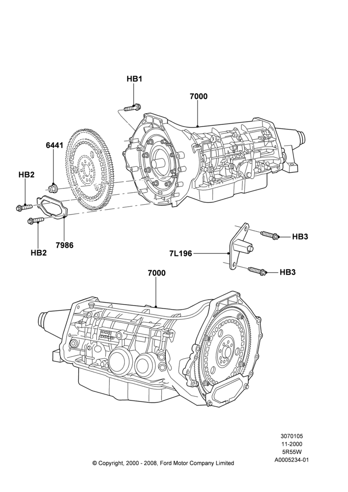 05C - Auto Trans Assy & Speedometer Drive, 2WD, 5R55W 5-Speed Auto Transmission, Romeo 4.6 SOHC EFI; 13/NOV/2000-04/MAR/2002