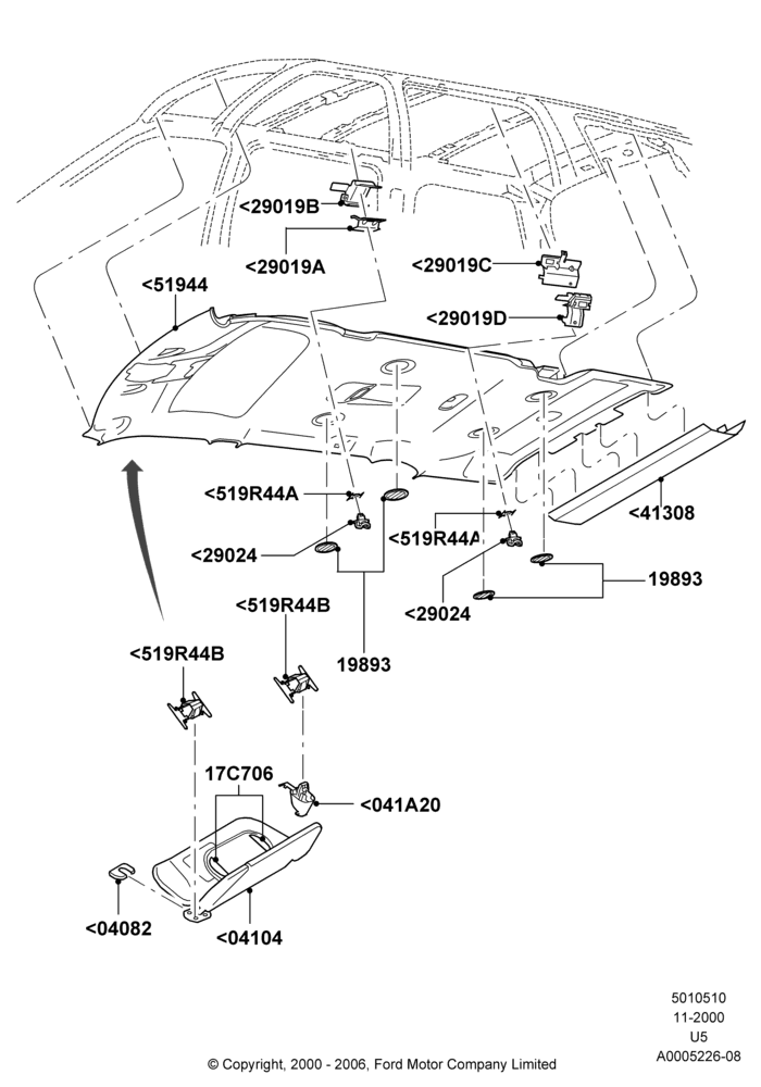 10B - Headlining and Sun Visors, (-)"Japan", With Sliding Roof; 13/NOV/2000-19/AUG/2002