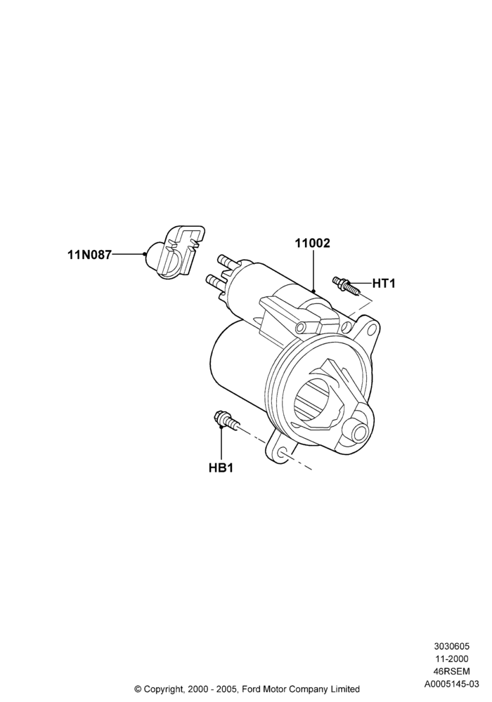 05A - Starter Motor, (+)"Canada", (+)"Mexico", Romeo 4.6 SOHC EFI, US MARKETS; 13/NOV/2000-19/JUL/2005