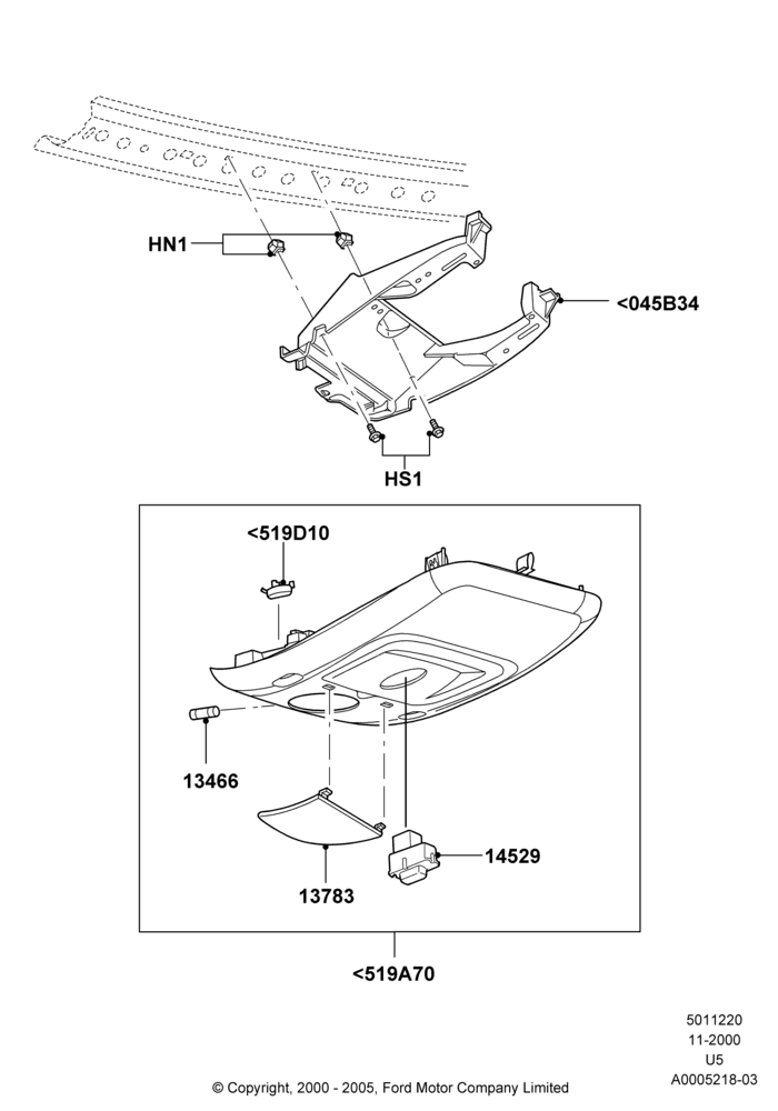 20D - Console - Overhead, Less Aux Overhead Heater And A/C, Less Homelink, With Sliding Roof; 13/NOV/2000-19/JUL/2005