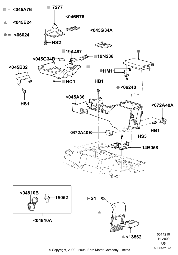 10A - Console - Floor, All LHD Territories, Manual Transmission; 13/NOV/2000-19/AUG/2002