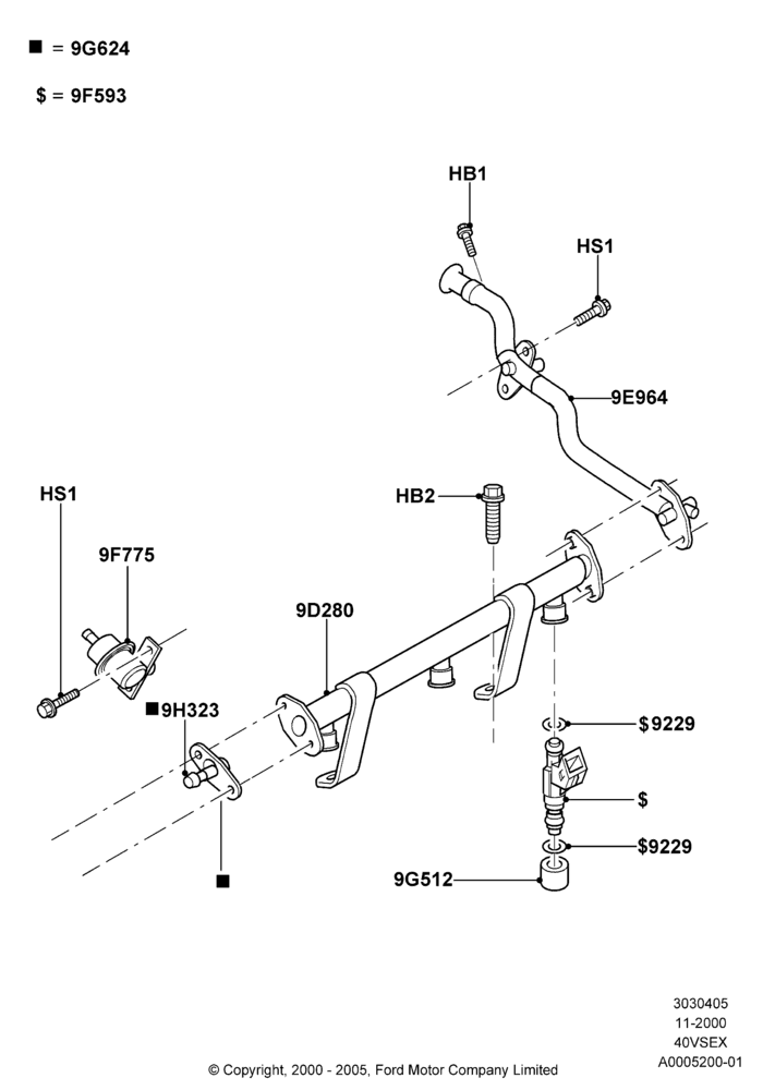 05C - Fuel Injectors and Pipes, 4.0L V6 12V SOHC EFI; 13/NOV/2000-04/AUG/2003