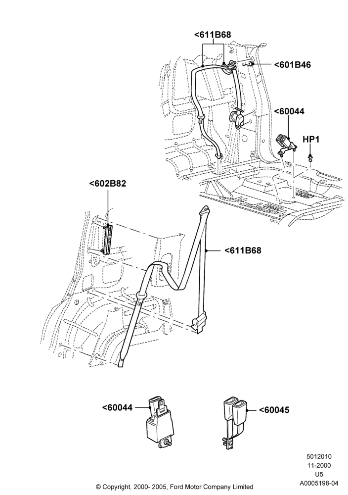 10B - Rear Seat Belts, With 3rd Row Bench Seat; 13/NOV/2000-19/AUG/2002