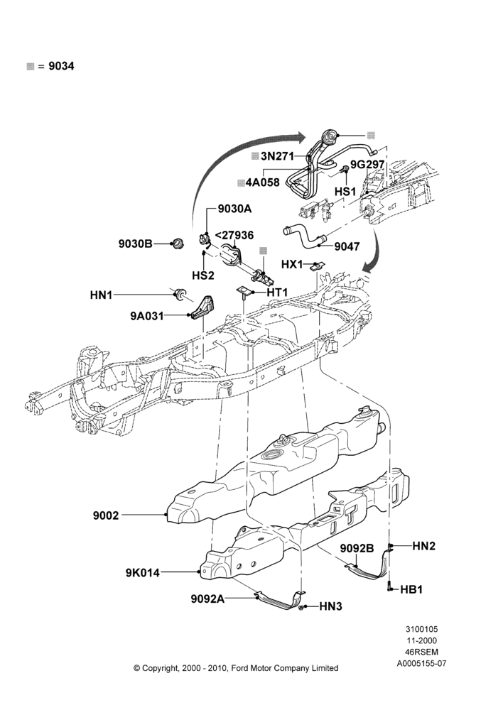 05B - Fuel Tank, Less Skid Plates, Romeo 4.6 SOHC EFI; 13/NOV/2000-04/AUG/2003