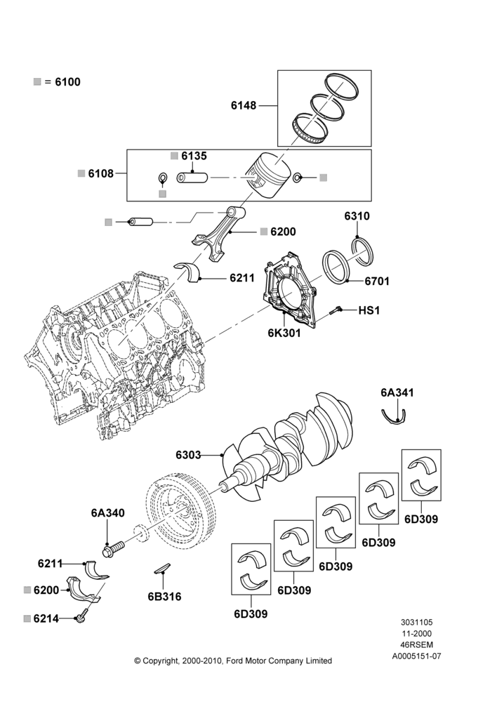 05A - Crankshaft/Pistons and Bearings, Romeo 4.6 SOHC EFI; 13/NOV/2000-19/JUL/2005