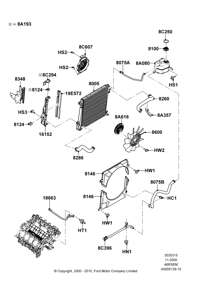 Radiator/Coolant Overflow Container, Romeo 4.6 SOHC EFI