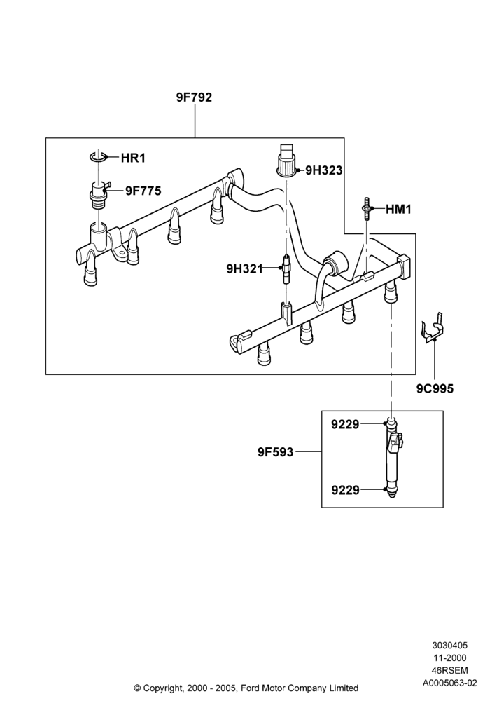 05A - Fuel Injectors and Pipes, Romeo 4.6 SOHC EFI; 13/NOV/2000-04/AUG/2003
