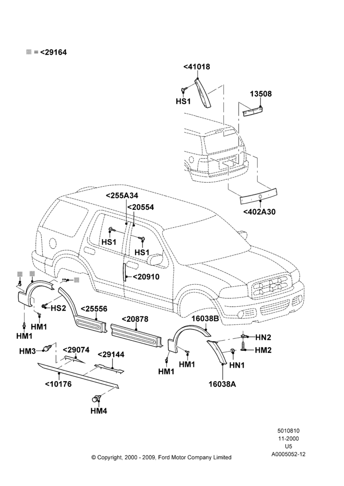 10B - Body Mouldings, XLT; 13/NOV/2000-04/AUG/2003