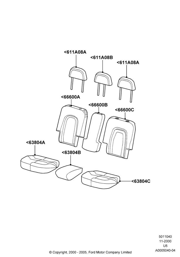 40B - Rear Seat Covers, Ford Series, With All Second Row 40-20-40 Seats; 13/NOV/2000-19/AUG/2002