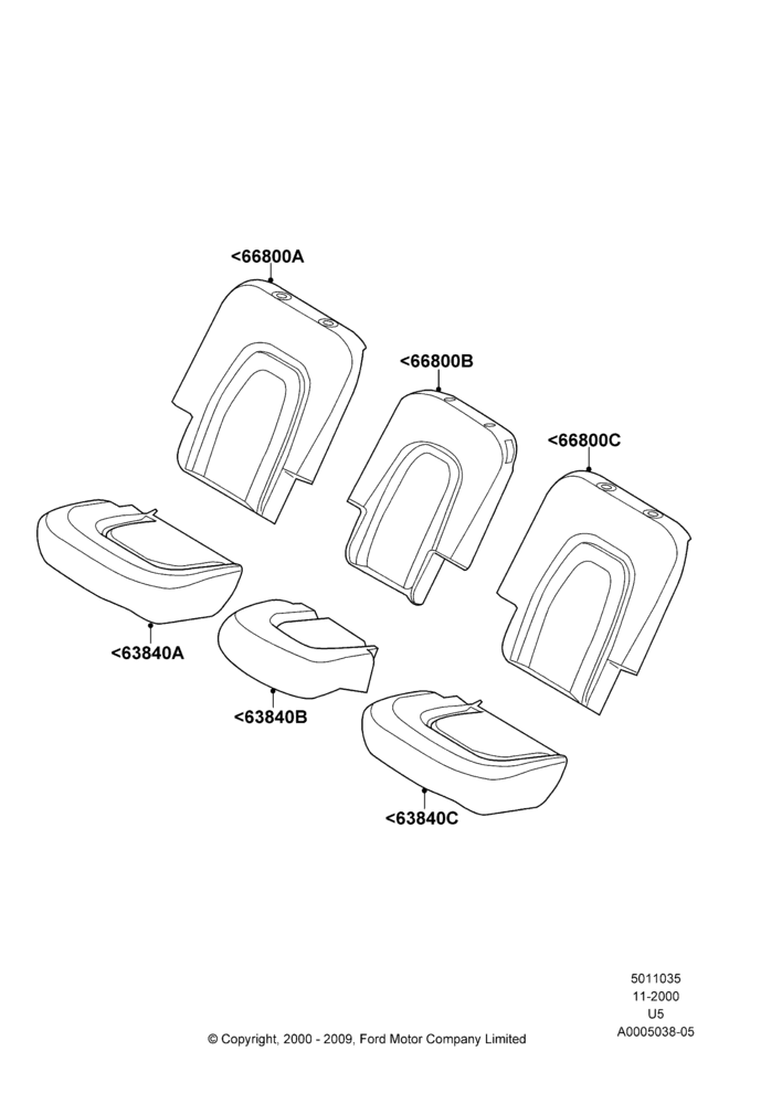 35B - Rear Seat Pads/Valances & Heating, Ford Series, With All Second Row 40-20-40 Seats; 13/NOV/2000-19/JUL/2005