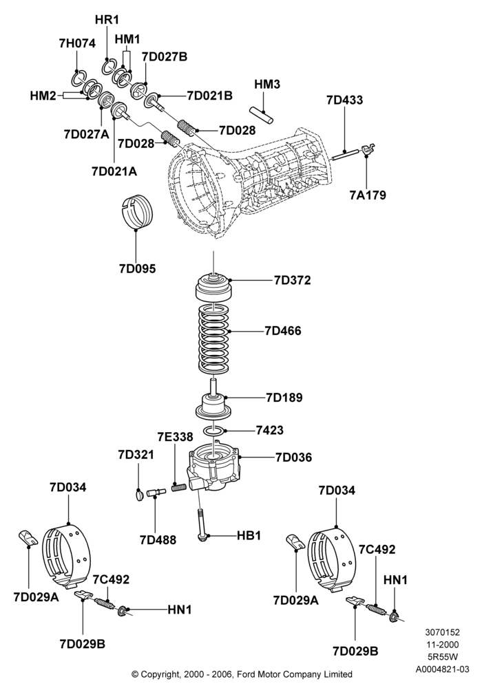 52 - Automatic Transmission Components, 4.0L V6 12V SOHC EFI, 5R55W 5-Speed Auto Transmission, Romeo 4.6 SOHC EFI; 13/NOV/2000-04/MAR/2002