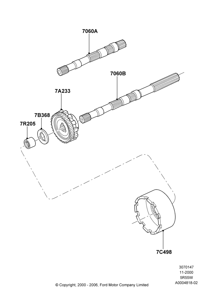 47 - Output Shafts, 4.0L V6 12V SOHC EFI, 5R55W 5-Speed Auto Transmission, Romeo 4.6 SOHC EFI; 13/NOV/2000-04/MAR/2002