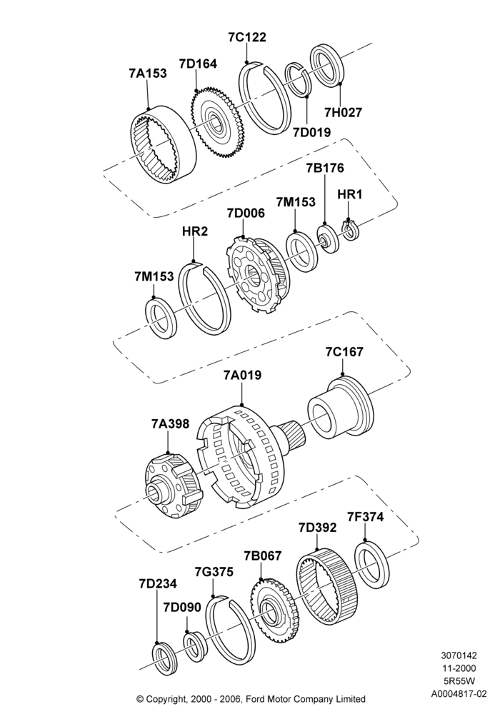 42 - Planetary Gear Sets, 4.0L V6 12V SOHC EFI, 5R55W 5-Speed Auto Transmission, Romeo 4.6 SOHC EFI; 13/NOV/2000-04/MAR/2002