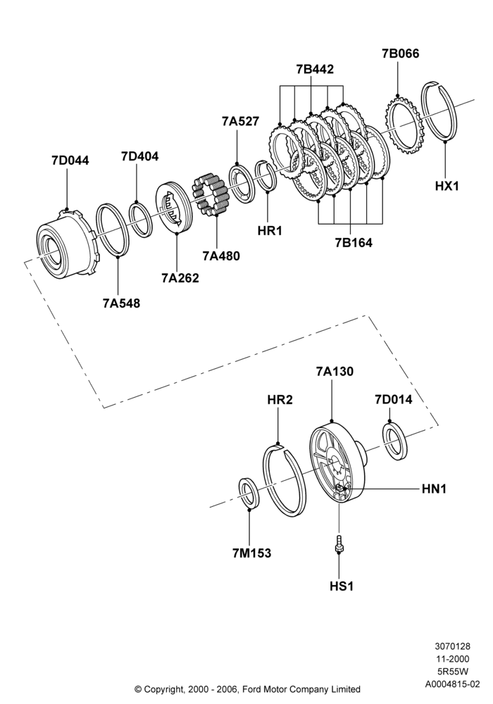 28 - Direct Clutch and Components, 4.0L V6 12V SOHC EFI, 5R55W 5-Speed Auto Transmission, Romeo 4.6 SOHC EFI; 13/NOV/2000-04/MAR/2002