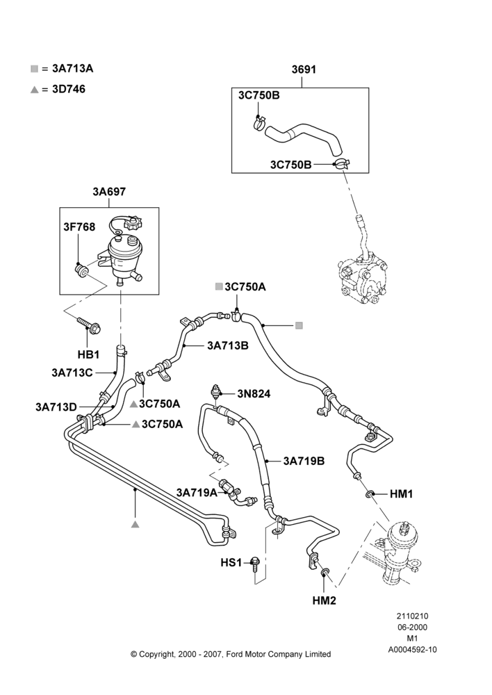 10B - Supply & Return Hoses - Power Strg, 3.0 V6 24V DOHC EFI Modular, All LHD Territories; 12/JUN/2000-22/DEC/2003